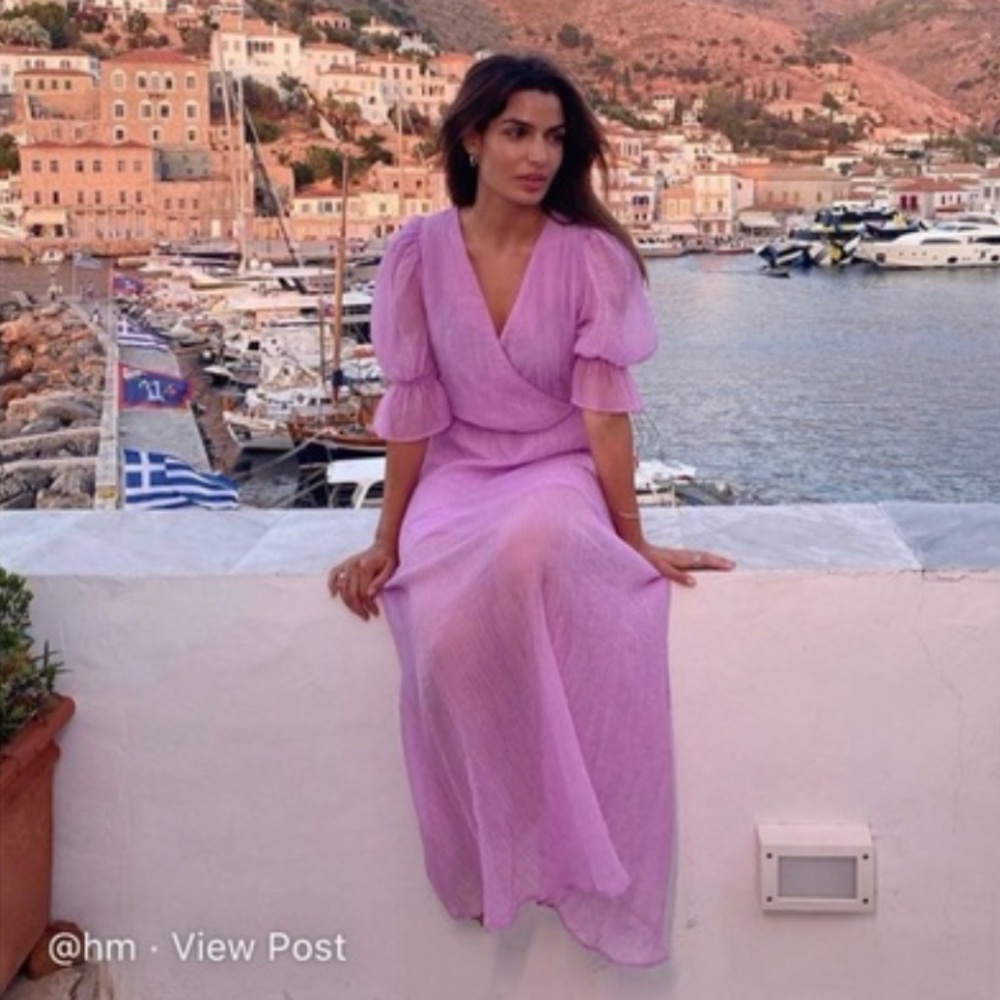Lyocell-Blend Light Purple Puff Sleeved Dress